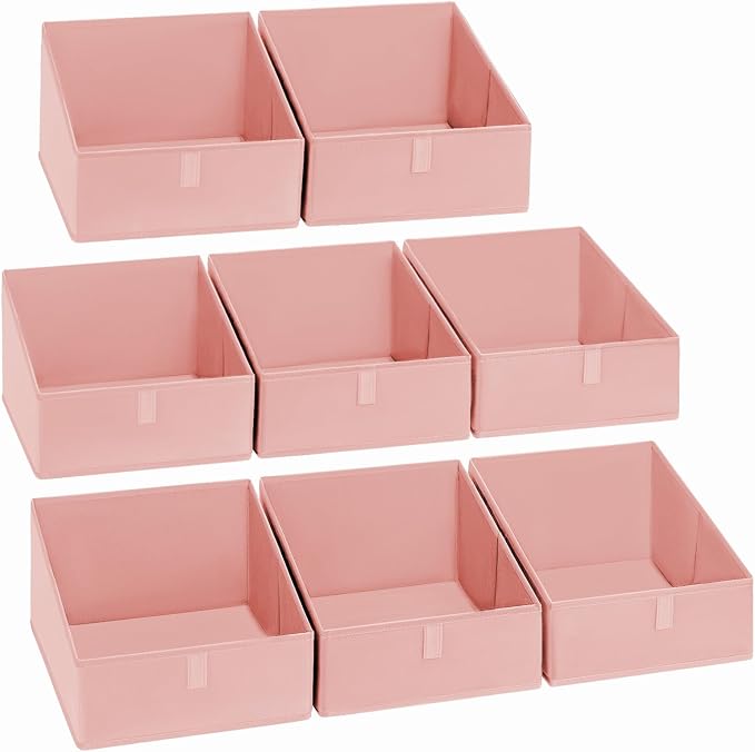 DIMJ Closet Storage Bins 8 Pack - Fabric Trapezoid Closet Organizer Bin, Foldable Storage Baskets for Shelves, Closet Shelf Organizer, Clothing Storage Box for Toys, Books, Towel, Clothes, Pink by DiMJ