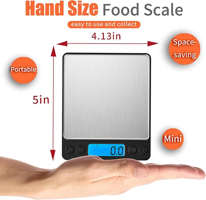 Digital Food Kitchen Scale Upgraded, YONCON 3000g/0.1g High Accuracy Mini Pocket Scale Measures in Grams and oz for Cooking, Baking, Jewelry, Tare Function,2 Trays, LCD Display (Batteries Included) - Image 3