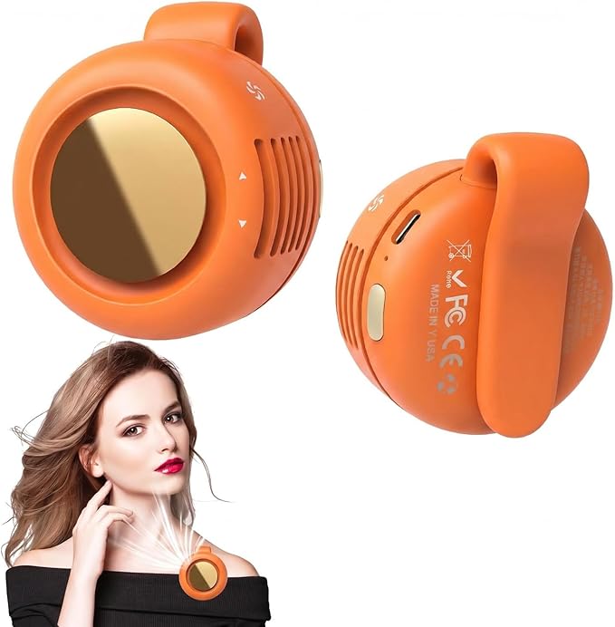 Portable Silent Mini Bladeless Fan Clip On, Small Fan Clip on for Shirt & Waist, Adjustable 3-Speed Suspended Whirlwind Fans, For Outdoor & Travel & Office, Travel Accessories, Gift (Orange) by Unknown