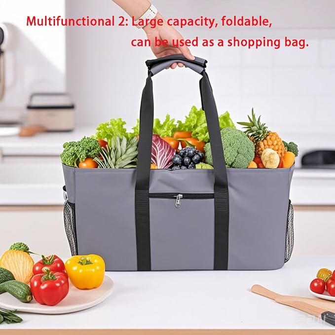 Extra Large Utility Tote Bag - Reusable Grocery Bags Foldable Heavy Duty | Large Shopping Tote 4 Pockets & Reinforced Handles, Water-Resistant Collapsible Tote for Beach, Picnic, Car Storage - Image 3