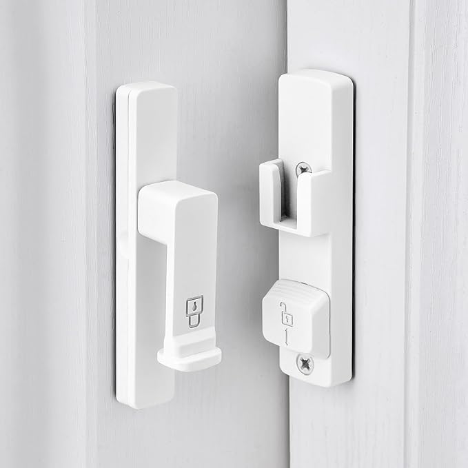 White 90 Degree Barn Door Lock,Flip Gate Latches Hardware | Zinc Alloy Door Lock,Right Angle Door Lock Latch,Sliding Door Latches,for bedroom,drawer,pet enclosures,cabinet,garage,window - Image 6