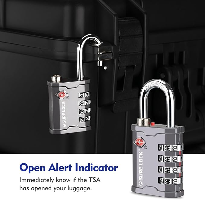 SURE LOCK TSA Accepted 4 Dig Heavy Duty Big Combination Luggage Padlock All Metal Travel Lock for Equipment Hard Case Luggage Gun Case Gym Locker Pelican Vault Lock (2, Grey) - Image 6