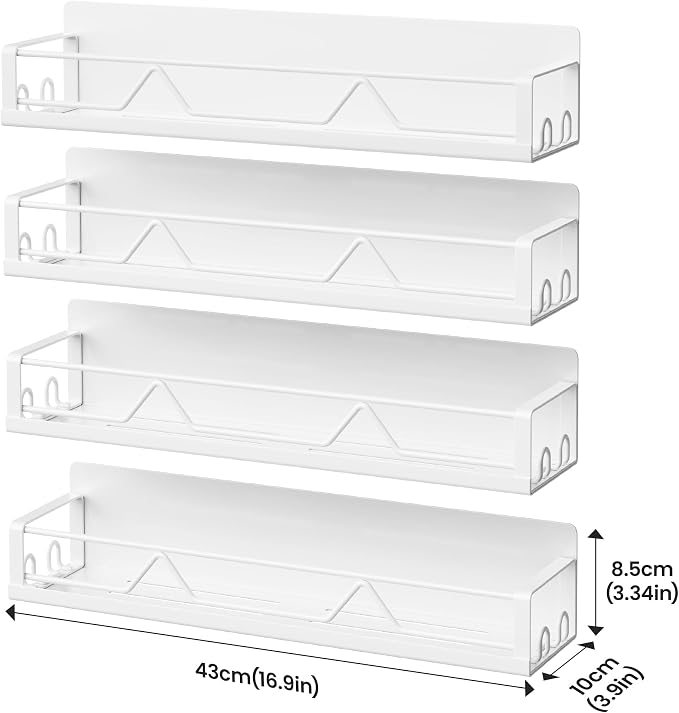 Mystozer 16.9 Inch Wide Large Capacity Magnetic Spice Rack for Refrigerator,4 Pack Metal Fridge Shelf Magnetic Basket Magnetic Fridge Shelf Magnetic Shelves for Fridge (White) - Image 4