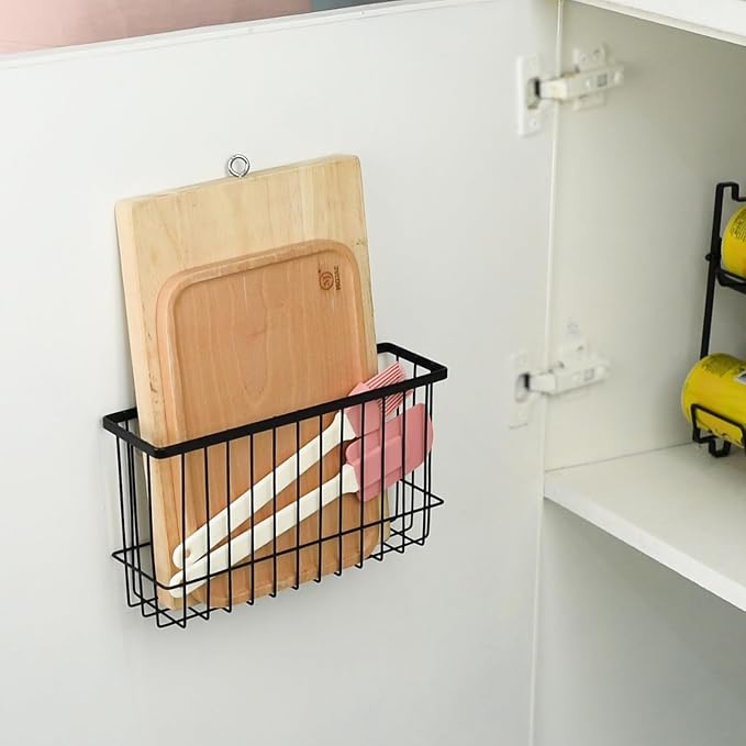 Toplife Wall Door Adhesive Kitchen Wrap Organizer Rack, No Drilling, Black, 2 Pack - Image 3