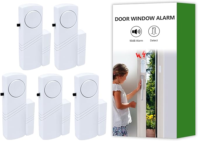 Door Window Alarm, 90dB Door Alarms Sensor for Kids Safety, Home Security, Door Window Burglar Alarm, Window Pool Alarms for Home, Apartments, Offices, Hotel Rooms (5pack) by Unknown