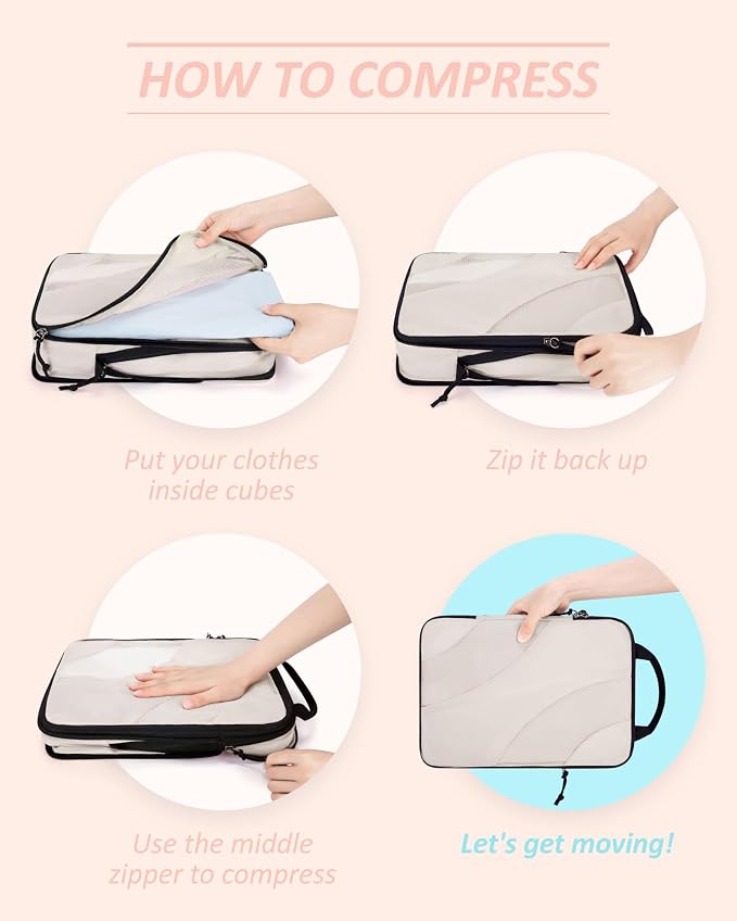 BAGSMART Compression Packing Cubes for Travel | Lightweight suitcase organizers bag set, space-saving double zipper expansion for carry-on luggage & travel organization - Image 4