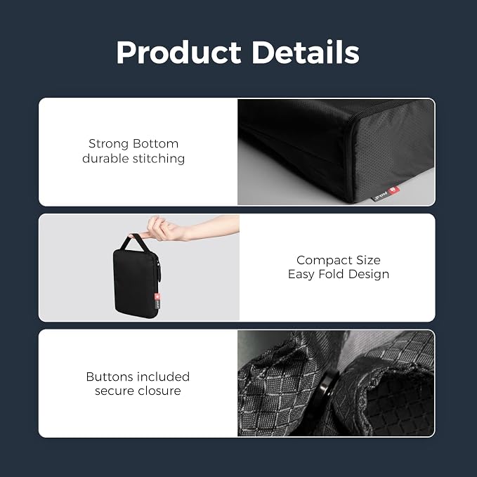 pack all 16L Lightweight Foldable Tote Bag, Reusable Grocery Shopping Bag | Ultralight, Packable, Water-Resistant, Tear Resistant Nylon, Button Closure, Compact for Travel, Work and Camping, Black - Image 5