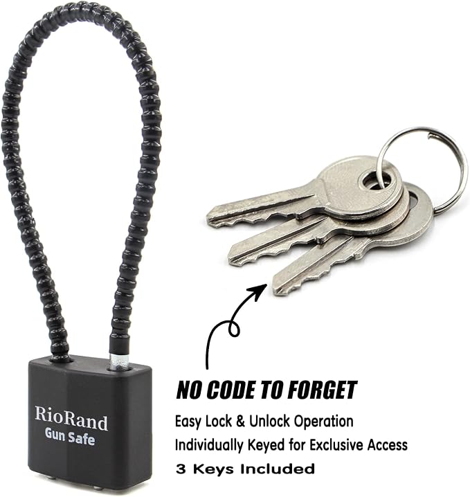 RioRand Keyed Alike Cable Gun Lock 8.5" & 15", Safety Lock Compatible with Pistols, Rifles & Shotguns for Home & Firearm Storage - Image 3