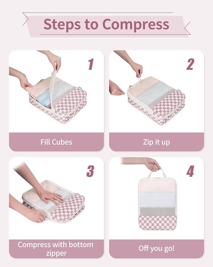 Narwey 6 Set Compression Packing Cubes for Travel Women Men, Travel Cubes for Carry On Suitcase, Durable Compression Luggage Organizer Bags - Image 5