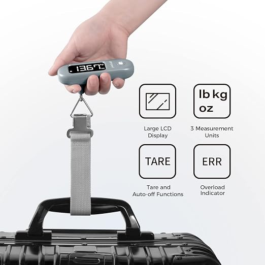 pack all Digital Luggage Scale for Travel, 110Lbs Capacity, 0.1Lb Precision | Handheld, Backlit LCD Display, Lb/Kg/Oz Conversion, Tare Function, Battery Included, Rock Grey - Image 3