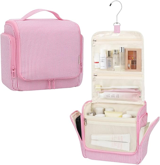 Relavel Hanging Toiletry Bag for Women, Travel Makeup Bag Cosmetic Organizer Toiletries Shower Bag for Travel Essentials, Accessories, Cute Gifts for Girls, Pink by Relavel