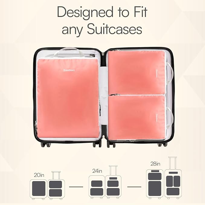 6 Set Large Compression Packing Cubes for travel. | Durable, Expandable and Lightweight Packing Cubes for Travel Compression with Laundry bag, Dusty Pink. - Image 5