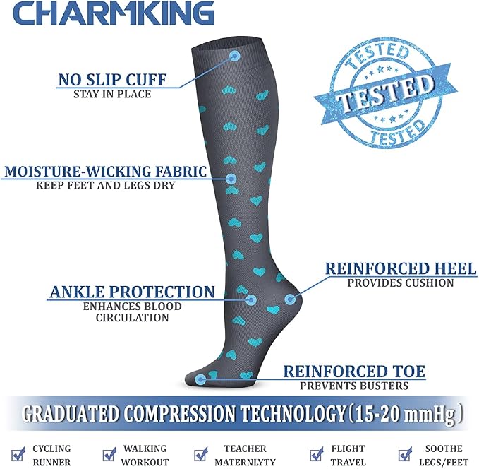 CHARMKING Compression Socks for Women & Men Circulation (3 Pairs) 15-20 mmHg is Best Support for Athletic Running Cycling - Image 4