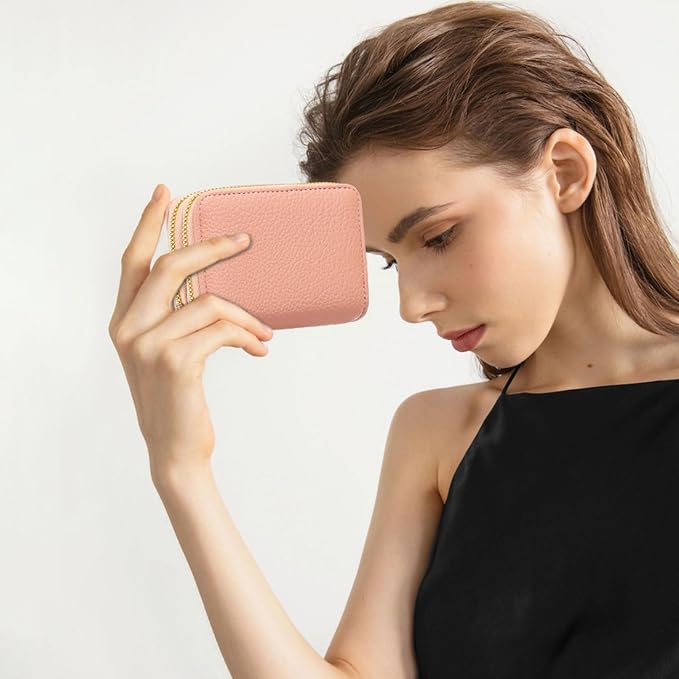 Credit Card Holder for Women Double Zipper Small Leather Card Case Wallet - Image 6