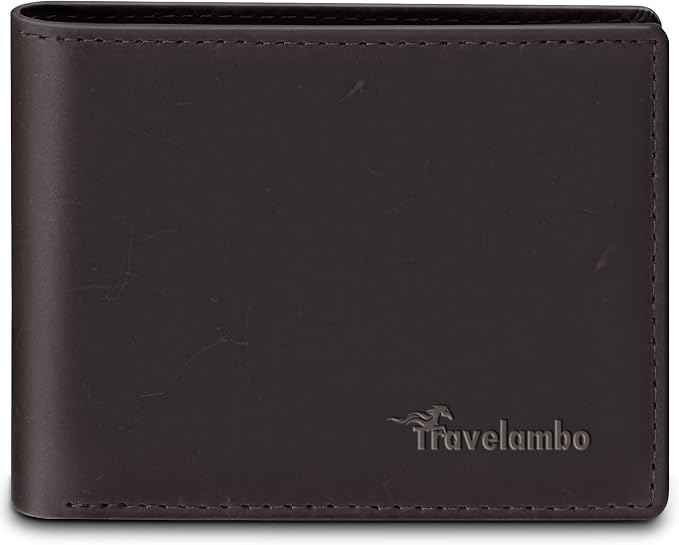 Travelambo Leather Wallet for Men, Slim Minimalist RFID Credit Card Holder | Mens Thin Bifold Pocket Wallet, Gift for Father, Coffee by Travelambo