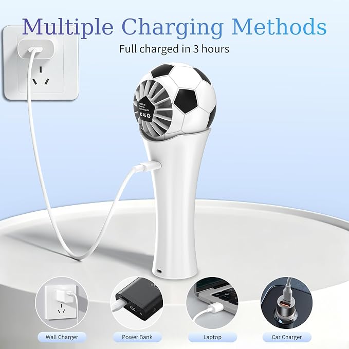 COO Soccer Shaped Handheld Fan, Rechargeable Mini Personal Fan | Portable Small Fan with 5 Speeds & USB Rechargeable Design, Lightweight Mini Fan for Soccer Games, Travel, Outdoor, Office - Image 5