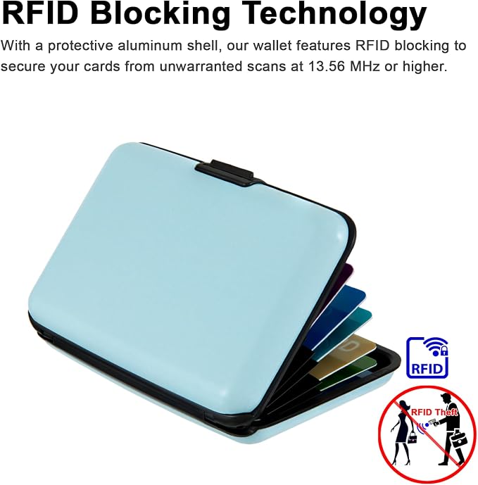 Credit Card Holder, RFID Blocking Metal Card Wallet for Women Men Slim ID Card Holders Protector Aluminum Business Hard Case (Sky Blue) - Image 3