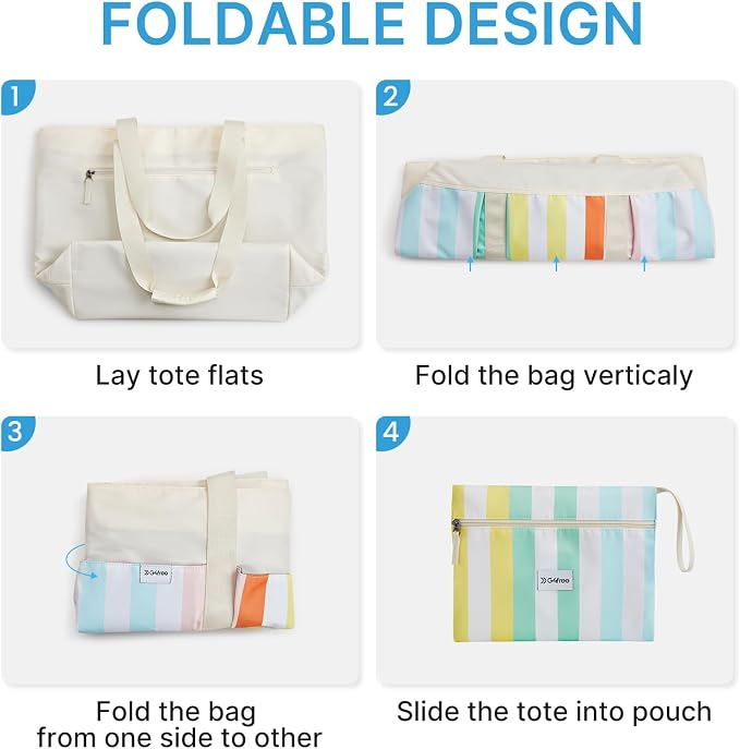 G4Free Beach Bag, Waterproof Beach Tote Pool Bags for Women | Compatible with Cup, Large Capacity Sandproof Foldable for Weekender Travel Swim - Image 4