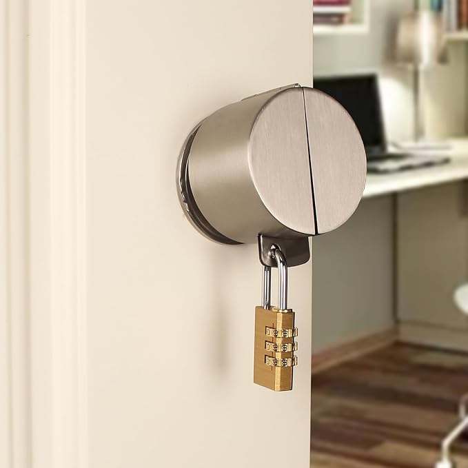 Door Knob With Lock,Without Drilling ,Dementia Door handle lock，From Outside Prevents Turning of Door Knob and Access to Keyhole,for Apartment Evictions，Childproof (Stainless steel with padlock) - Image 5