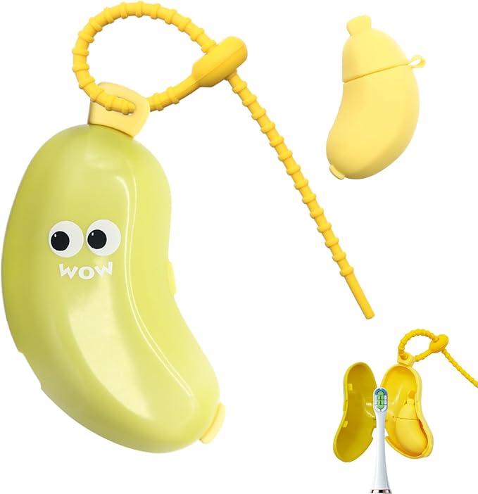 Banana-Shaped Travel Toothbrush Case, 2-in-1 Toothbrush Protector Cover with Built-in Toothpaste Dispenser & Hanging Rope, Fits Most Electric/Manual Brush Heads for Vacation, Camping by Unknown