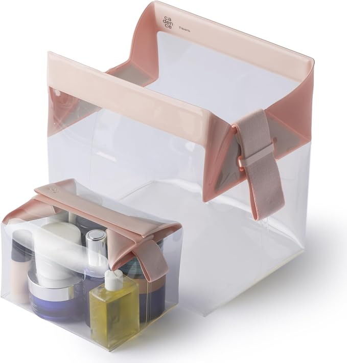 Cadence Parcel - Clear Travel Kit with Zipperless Magnetic Closure - Rose, Large - Durable, Leak-Resistant and TSA Approved Toiletry Bag - Modular Organization - Recycled TPU (2 Qt) by KeepYourCadence