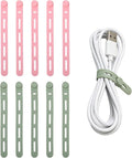 10-Pack Reusable Cable Ties, Silicone Cord Organizer Straps with Lock Buckle, Pink And Green Wire Management for Home, Travel (Pink And Green) by indistar
