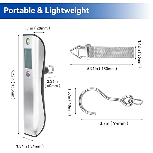 110lb Digital Luggage Scale with Overweight Alert for Air Travel | Bubble Level, 3 ft Tape Measure, Backlit LCD Display, Portable Handheld Hanging Scale for Travel, Fishing, Hunting, Home Use - Image 12