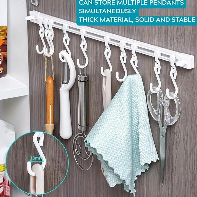 Sliding Rail Hook Rack – 30cm Adhesive Hook Bar for Kitchen, Bathroom, or Over-The-Door Storage – No-Drill Wall Mounted Hanger with Movable Hooks – Space-Saving Organizer Strip - Image 3