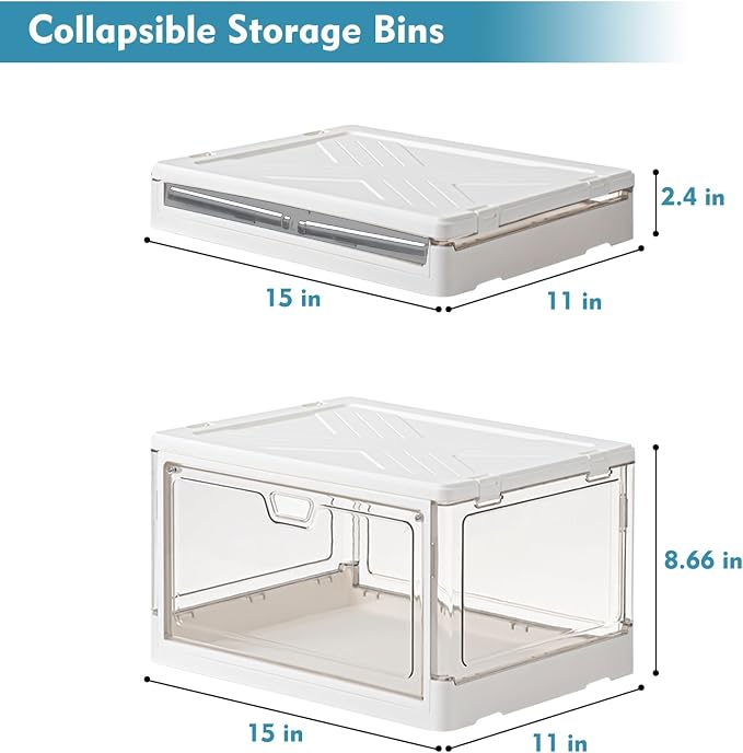 Kmiectse Clear Storage Bins with Lids 3 Pack 【Stackable & Sturdy】 | Plastic Multifunctional Folding Storage Bins for Bedroom, Living Room, Study,Room, 23 QT Folding Box with Magnetic Door - Image 2