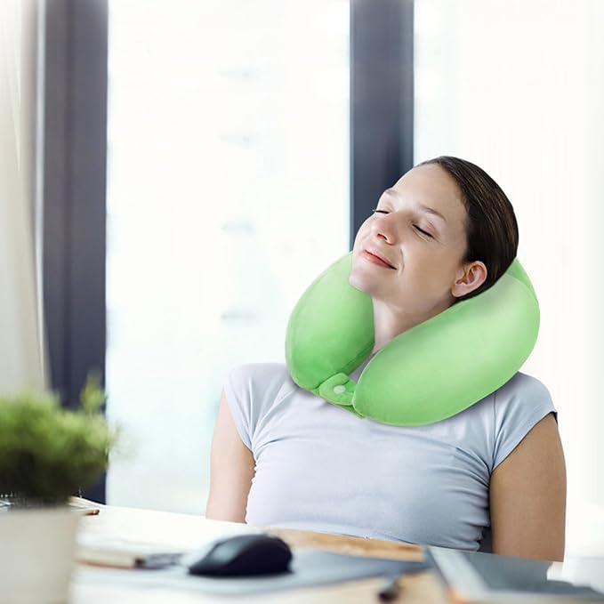Travel Neck Pillow for Sleeping Soft Memory Foam Pillows Lightweight Breathable Airplane Pillow Support Head and Chin Perfect for Camping Train Car Office Rest Green - Image 7
