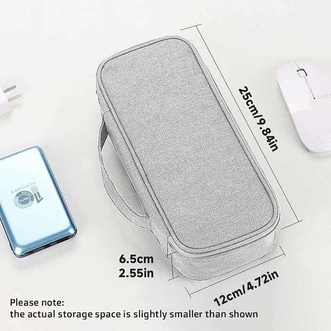 Teskyer Tech Organizer Pouch with Handle, Grey | Water-Resistant Fabric, Adjustable Dividers, Multiple Compartments, Protective Lining, Travel and Office Use - Image 3