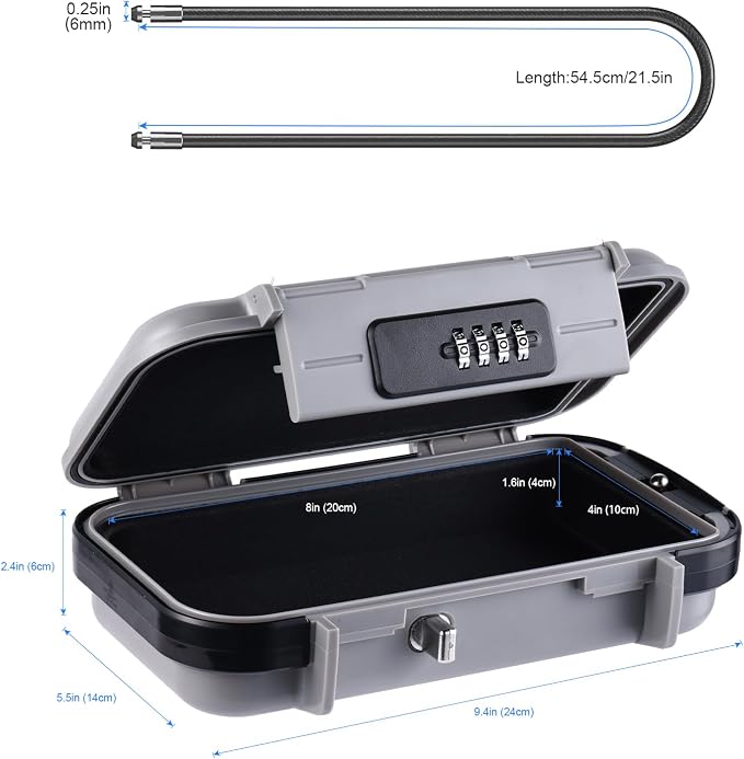 Portable Safe Box with Code, [Waterproof Anti-Theft ]Travel Safe, Combination Security Case Lock Box with Removable Wire Rope, for Home, Cars, Office, Vacation (Grey) - Image 3