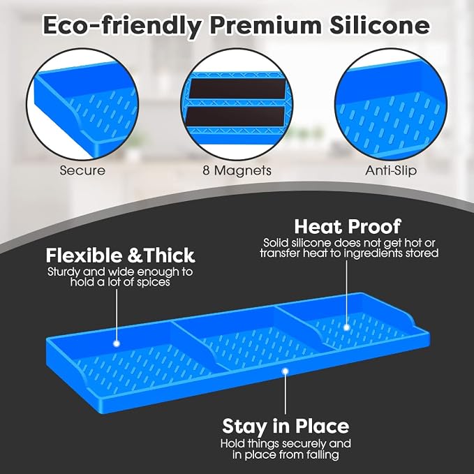 Hydream Stove Top for Shelf Silicone,30 Inch Magnetic Over the Stove Spice Rack of Shelf,Kitchen Organizer Magnet Above Stovetop Flat Back of Storage Suctioned-Blue - Image 5