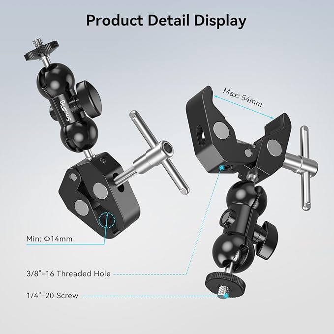 SmallRig Cool Ballhead Arm Super Camera Clamp Mount Double Ball Adapter, Fence Desk Table Mount for Ronin-M for Insta360, for Gopro - 1138 | for Fences/ Desks/ Tripods, for Monitors/ Lights, for Gopro, for Insta360 - Image 6