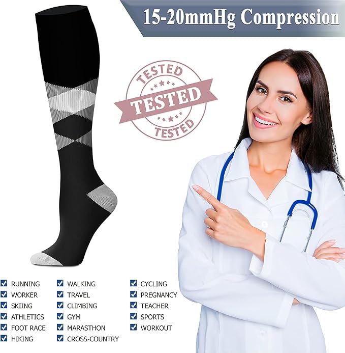 QUXIANG Copper Compression Socks for Women & Men Circulation (8 Pairs) - Best for Running Athletic Cycling - 15-20 mmHg - Image 5