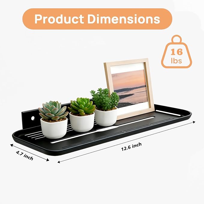 Floating Shelves for Wall, Wall Mounted Floating Shelves, Bathroom Shelf Bedroom Kitchen Living Room Hanging Storage Shelves, Room Decor (4, Black) - Image 3