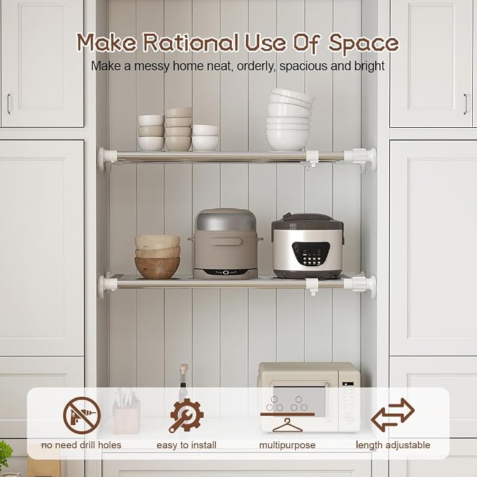 Expandable Tension Shelf Rod, Closet Tension Shelf Rod for Cabinet | Tension Shelf Rod Closet System Heavy Duty Clothes Hanger Adjustable DIY Storage Organizer Shoe Rack 23.62 - 39.37 inches - Image 3