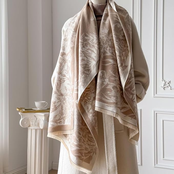 WaJuemy Winter Scarf for Women Dressy Evening Pashmina Shawl Wraps Open Front Poncho Blanket Fashion Travel Shawls Cape Wrap - Image 2