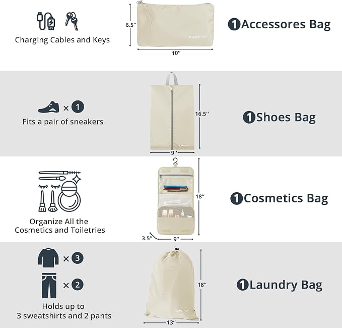 Compression Packing Cubes 10 Set, Compressible Space-Saving Packing Cubes for Travel - Compression Bags, Luggage Organizer, Travel Essentials for Women, Beige - Image 4