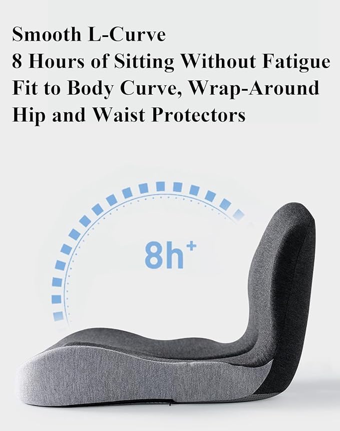 Orthopedic Cushion,Ergonomic Memory Foam L-Shaped Integrated Seat Cushions with Adjustable Strap,Ultra Breathable Non-Slip Design for Office Chair,Car,Wheelchair (Black) - Image 3
