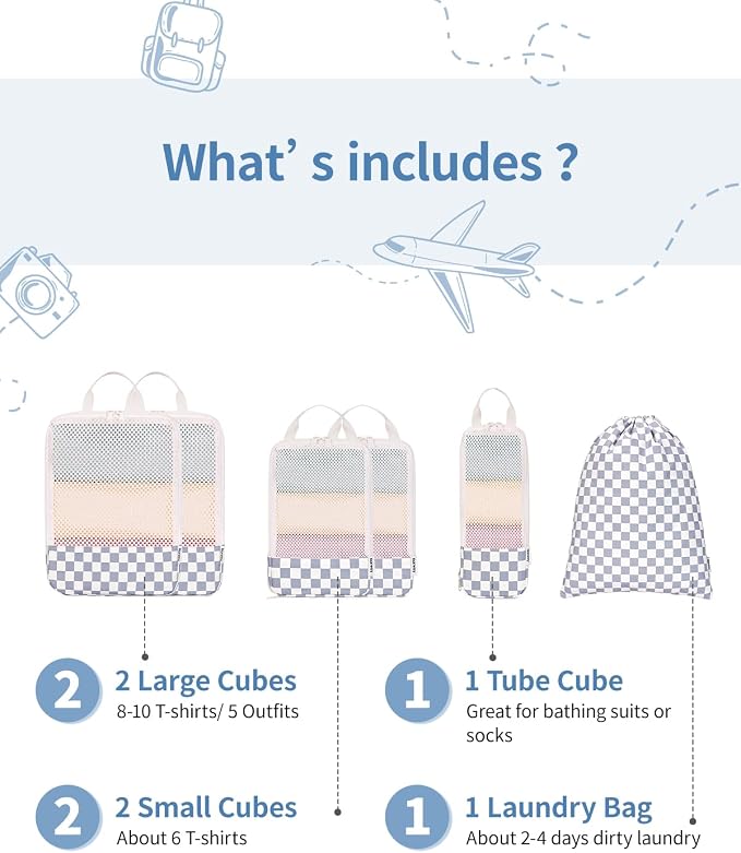 Narwey 6 Set Compression Packing Cubes for Travel Women Men, Travel Cubes for Carry On Suitcase, Durable Compression Luggage Organizer Bags - Image 3