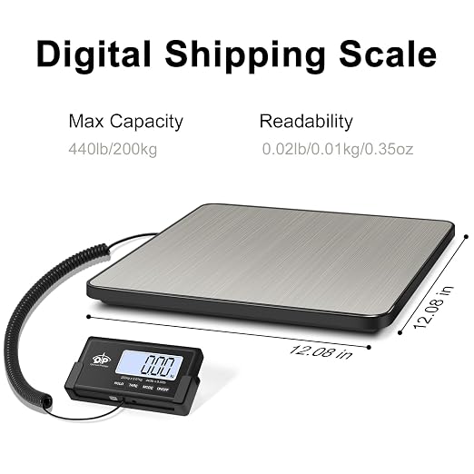 QP Shipping Scale for Packages, 440lb/0.35oz High Accuracy Digital Postal Scale, Postage Scale, Hold/Tare Function, Auto Off LCD Display, Lightweight Scale for Luggage/Pet, Battery&AC Adapter Included - Image 2