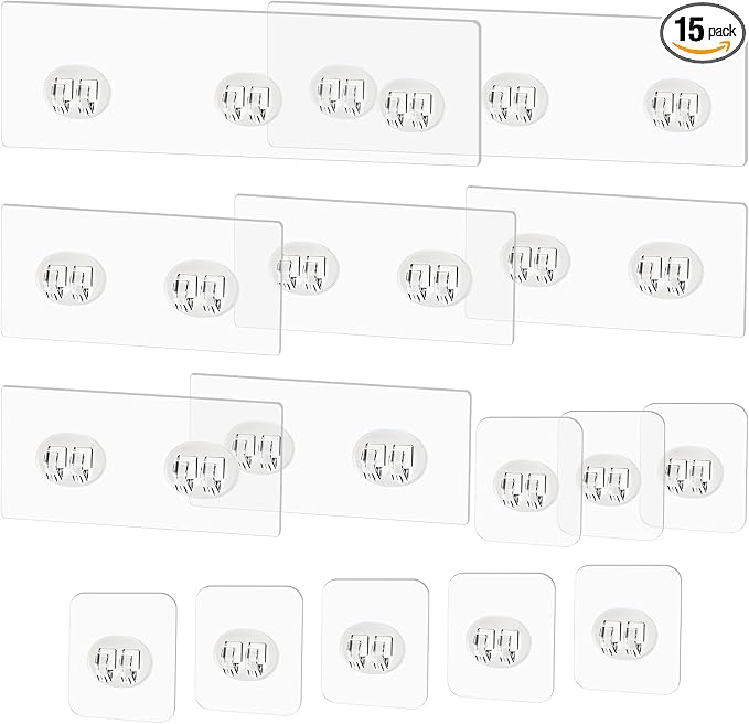 15 Pack Shower Caddy Adhesive Replacement - Strong No Drilling | Shower Shelf Adhesive Hooks for Bathroom Storage Shelves & Kitchen Racks, 3 Sizes Included by Unknown