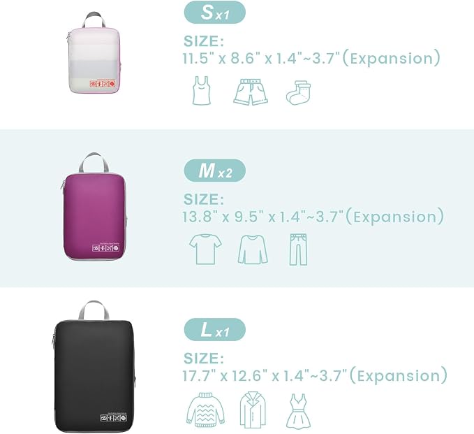 Cambond Compression Packing Cubes for Travel - Luggage Suitcase Organizer | Compression Zip Design for Space-saving, Expandable, Lightweight, Keep Clothes Sorted, Luggage Space Tidy, Carry on Pack Fast - Image 5