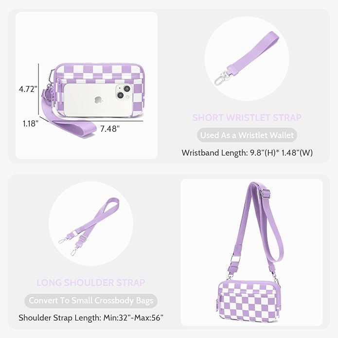 FODOKO Wristlet wallets for Women RFID crossbody bags with 4 Zippers | Checkered quilted nylon with credit card slots, cell phone organizer, and coin purse for travel and everyday carry - Image 5