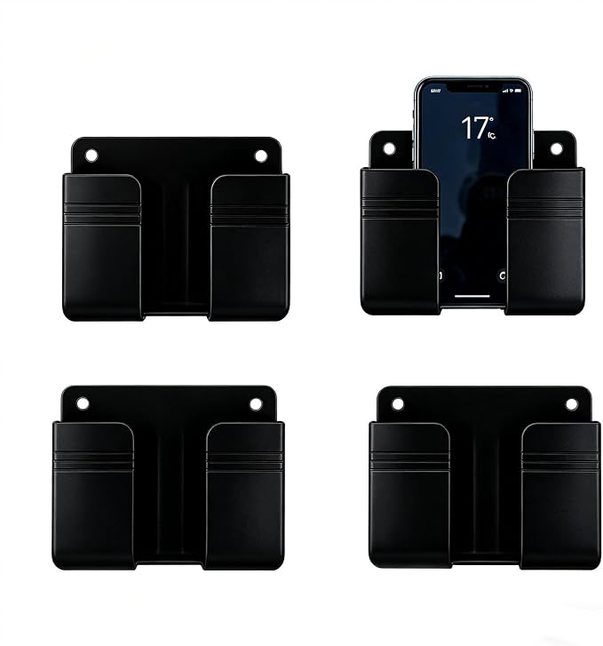 4 Pack Wall Mount Adhesive Storage Holder, No Drill Plastic Organizer for Phone, Remote Control, Home, Office, Bathroom, 3.54" x 2.87 by Unknown