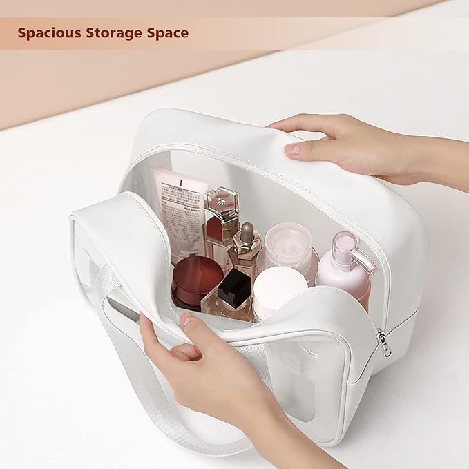 DAPOWER Travel Toiletry Bag for Women and Men, Matte Translucent Shower Bag with Handy Handle, Makeup Cosmetic Organizer Bag for Travel Toiletries Accessories (White) - Image 2