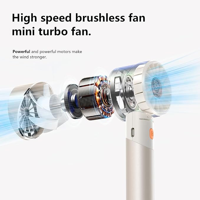 Handheld Fan,Portable Turbo Fan,Powerful Personal Fan(7000rpm High-Speed Motor,Battery Work 3-16 H),USB Rechargeable Mini Handheld Fan for Travel/Outdoor/Gift/Makeup (Beige) - Image 3
