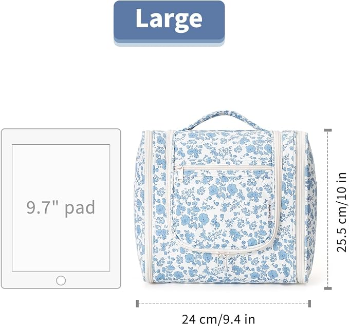 Narwey Large Hanging Toiletry Bag for Women Travel Makeup Bag Make up Organizer Toiletries Bag for Cosmetics Essentials Accessories (Large, Blue Flower) - Image 7