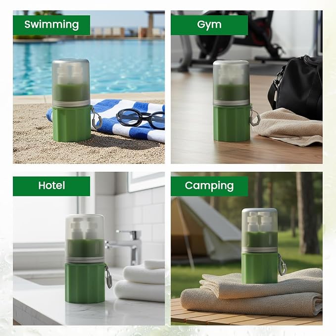4 in 1 Wall Suction Travel Bottles Set, TSA Approved Leak Proof Travel Size Toiletries Containers with Funnel Labels Bag, Refillable Shampoo Dispenser Kit, (green) - Image 6
